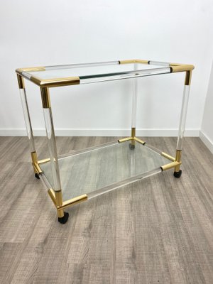 Acrylic, Brass & Glass Bar Serving Cart Trolley, Italy, 1970s-LYQ-1171640