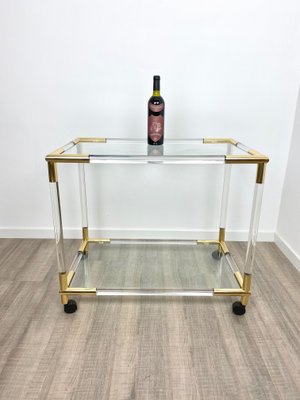 Acrylic, Brass & Glass Bar Serving Cart Trolley, Italy, 1970s-LYQ-1171640