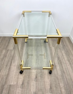 Acrylic, Brass & Glass Bar Serving Cart Trolley, Italy, 1970s-LYQ-1171640