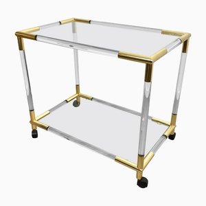 Acrylic, Brass & Glass Bar Serving Cart Trolley, Italy, 1970s-LYQ-1171640