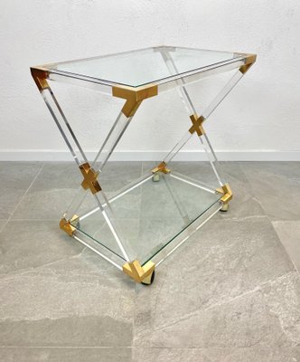 Acrylic Brass & Glass Serving Cart, Italy, 1970s-LYQ-1171490