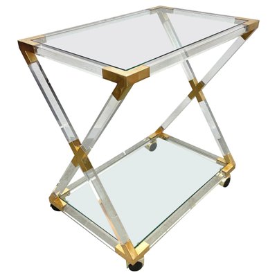 Acrylic Brass & Glass Serving Cart, Italy, 1970s-LYQ-1171490