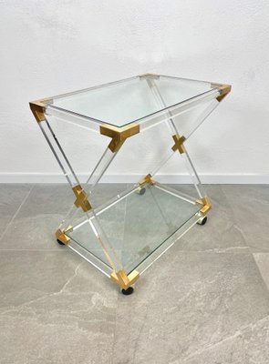 Acrylic Brass & Glass Serving Cart, Italy, 1970s-LYQ-1171490