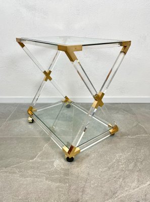 Acrylic Brass & Glass Serving Cart, Italy, 1970s-LYQ-1171490