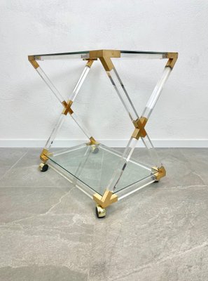 Acrylic Brass & Glass Serving Cart, Italy, 1970s-LYQ-1171490