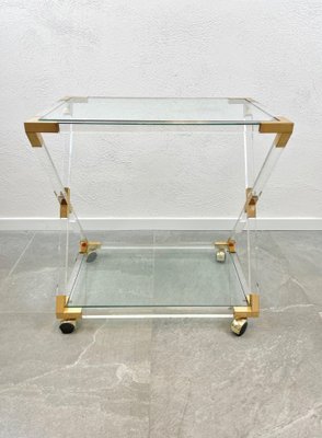 Acrylic Brass & Glass Serving Cart, Italy, 1970s-LYQ-1171490