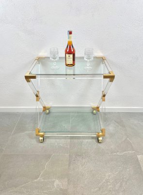 Acrylic Brass & Glass Serving Cart, Italy, 1970s-LYQ-1171490