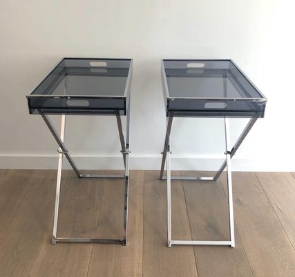 Acrylic Glass and Chrome Side Tables, Set of 2-BA-1365872