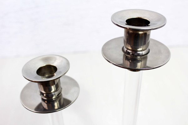 Acrylic Glass and Silver Metal Candleholders attributed to Svenskt Tenn, Stockholm, 1960s, Set of 2-BQF-1719163