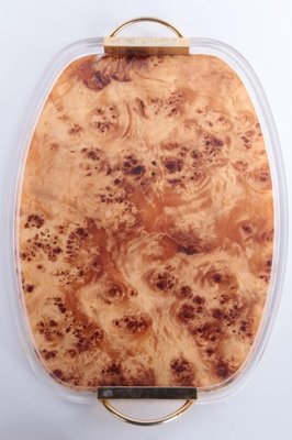 Acrylic Glass and Walnut Tray with Golden Handles by Aldo Tura, 1960s-EZZ-557995