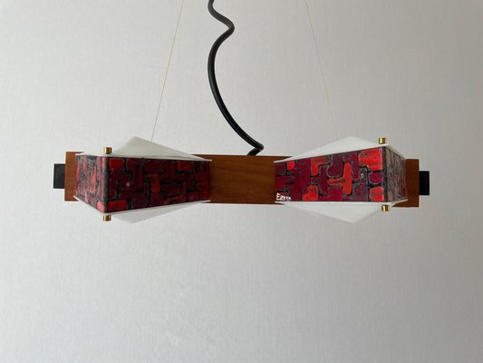 Acrylic Glass and Wood Ceiling Lamp with Enamel Artwork from Esperia, Italy, 1960s-RDS-1736596