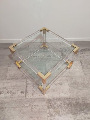 Acrylic Glass & Brass Side Tables, 1970s, Set of 2-WBX-570556