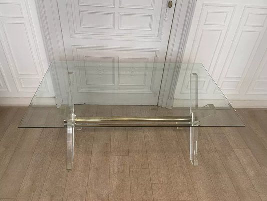 Acrylic Glass, Gilded Metal and Beveled Glass Side Table, 1970s-JG-1761049