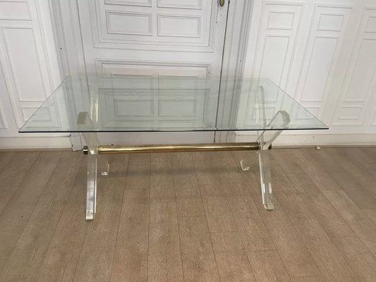 Acrylic Glass, Gilded Metal and Beveled Glass Side Table, 1970s-JG-1761049