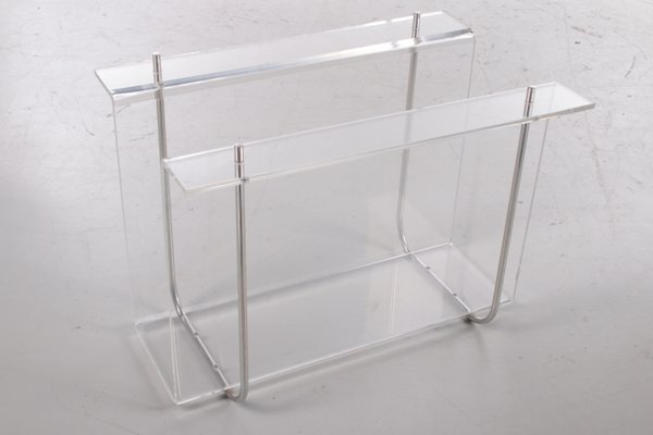 Acrylic Glass Magazine Rack with Metal Accents, 1970s-EZZ-1112825