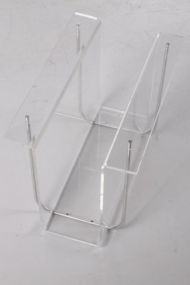 Acrylic Glass Magazine Rack with Metal Accents, 1970s-EZZ-1112825