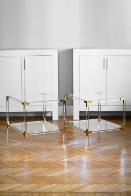 Acrylic Glass Tables with Brass Details and Crystal Tops, 1970s, Set of 2-MNF-1225701