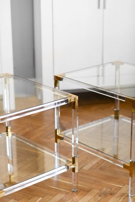 Acrylic Glass Tables with Brass Details and Crystal Tops, 1970s, Set of 2-MNF-1225701