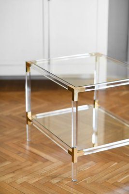 Acrylic Glass Tables with Brass Details and Crystal Tops, 1970s, Set of 2-MNF-1225701