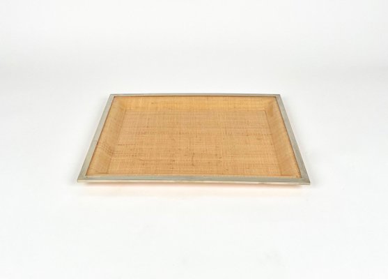 Acrylic Glass, Wicker & Chrome Centerpiece Tray in the Style of Christian Dior, Italy, 1970s-LYQ-1288539