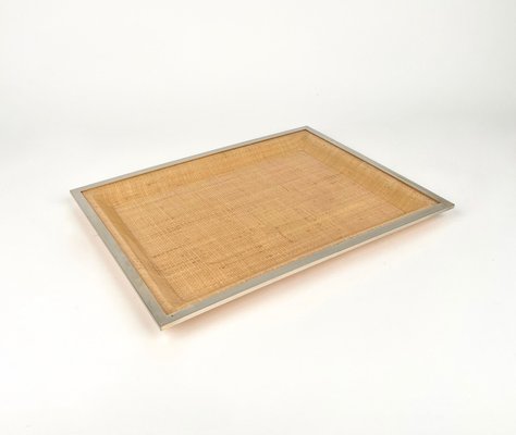 Acrylic Glass, Wicker & Chrome Centerpiece Tray in the Style of Christian Dior, Italy, 1970s-LYQ-1288539