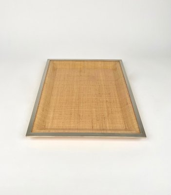 Acrylic Glass, Wicker & Chrome Centerpiece Tray in the Style of Christian Dior, Italy, 1970s-LYQ-1288539