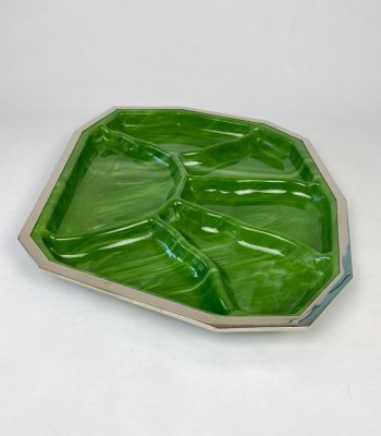 Acrylic Marble Effect & Green Chrome Centerpiece, Italy, 1970s-LYQ-1171534