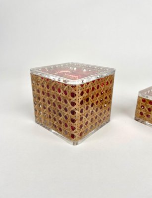 Acrylic & Rattan Box, Italy, 1970s, Set of 2-LYQ-1171421