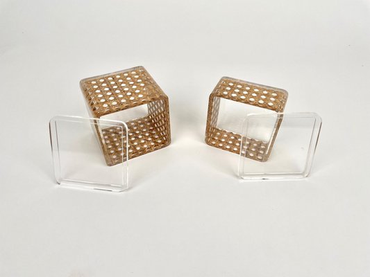 Acrylic & Rattan Box, Italy, 1970s, Set of 2-LYQ-1171421