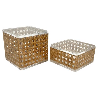 Acrylic & Rattan Box, Italy, 1970s, Set of 2-LYQ-1171421