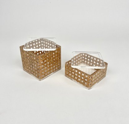 Acrylic & Rattan Box, Italy, 1970s, Set of 2-LYQ-1171421