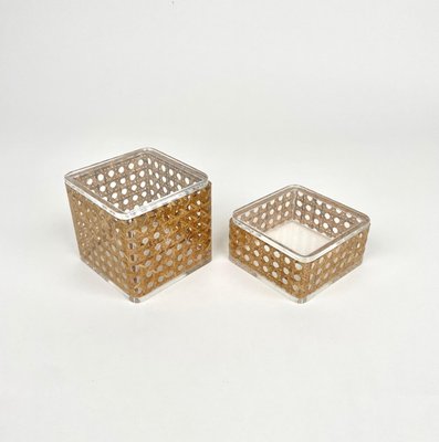 Acrylic & Rattan Box, Italy, 1970s, Set of 2-LYQ-1171421