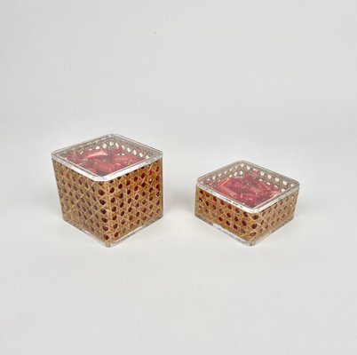 Acrylic & Rattan Box, Italy, 1970s, Set of 2-LYQ-1171421