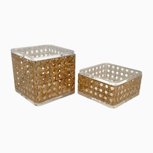 Acrylic & Rattan Box, Italy, 1970s, Set of 2-LYQ-1171421