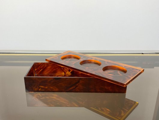 Acrylic Tortoise Shell Effect Rectangular Box, Italy, 1970s-LYQ-1171536