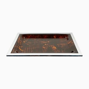 Acrylic Tortoiseshell & Chrome Serving Tray, Italy, 1970s-LYQ-1171268