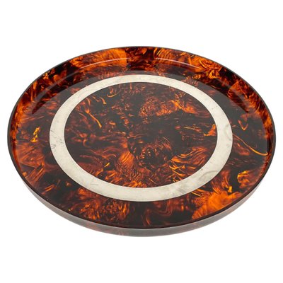 Acrylic Tortoiseshell & Steel Round Centerpiece Serving Tray by Christian Dior, Italy, 1970s-LYQ-1171335