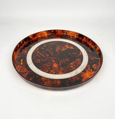 Acrylic Tortoiseshell & Steel Round Centerpiece Serving Tray by Christian Dior, Italy, 1970s-LYQ-1171335