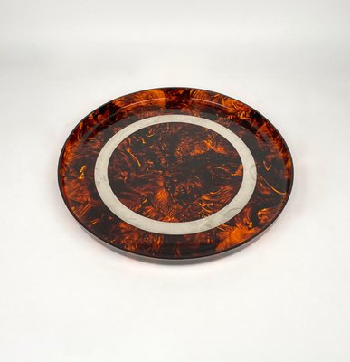 Acrylic Tortoiseshell & Steel Round Centerpiece Serving Tray by Christian Dior, Italy, 1970s-LYQ-1171335