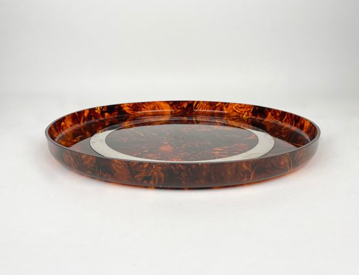 Acrylic Tortoiseshell & Steel Round Centerpiece Serving Tray by Christian Dior, Italy, 1970s-LYQ-1171335