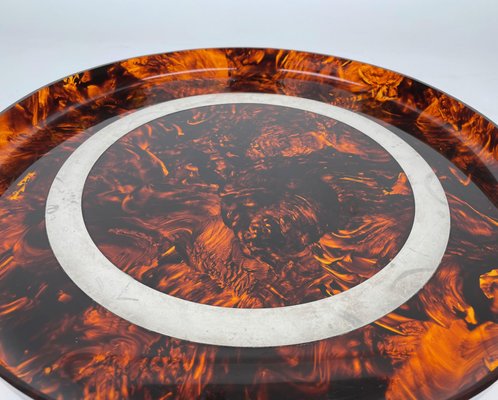 Acrylic Tortoiseshell & Steel Round Centerpiece Serving Tray by Christian Dior, Italy, 1970s-LYQ-1171335