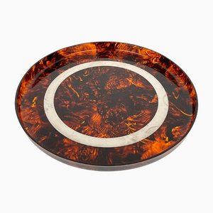 Acrylic Tortoiseshell & Steel Round Centerpiece Serving Tray by Christian Dior, Italy, 1970s-LYQ-1171335