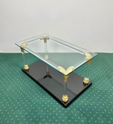 Acrylic, Wood & Brass Coffee Table, Italy, 1970s-LYQ-1171469