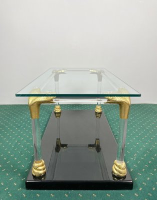 Acrylic, Wood & Brass Coffee Table, Italy, 1970s-LYQ-1171469