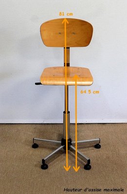 Adjustable Architect's Chair in Chromed Metal, 1960s-RVK-1016382