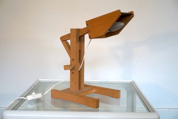 Adjustable Architect Table Lamp in Wood and Brass, 1970s-CIP-2023712