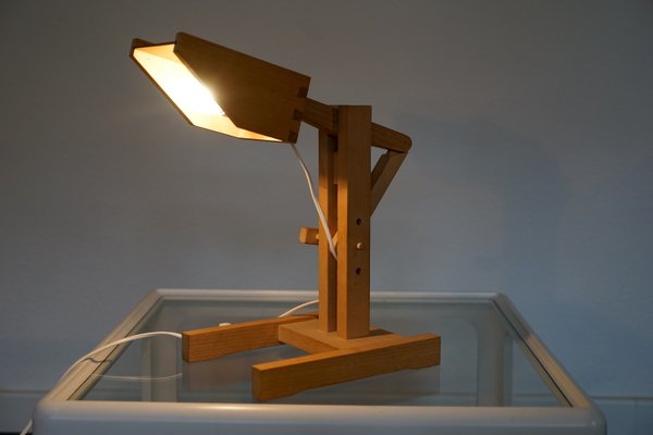 Adjustable Architect Table Lamp in Wood and Brass, 1970s-CIP-2023712