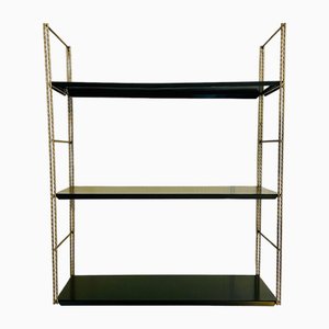 Adjustable Brass and Black Metal Wall-Mounted Shelf, 1960s-OJT-2040326