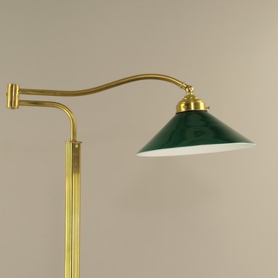 Adjustable Brass Floor Lamp with Green Shade, Italy, 1930s-KDB-1804695