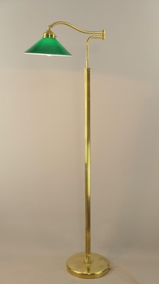 Adjustable Brass Floor Lamp with Green Shade, Italy, 1930s-KDB-1804695